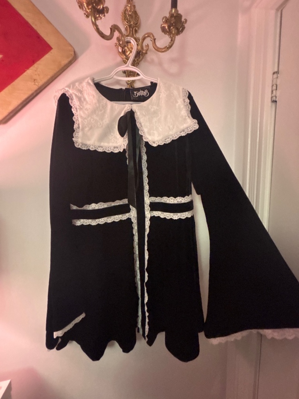Like new Killstar black velvet and white lace dress with bell sleeves 4X